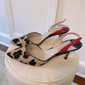 Boden Leopard Print Heels with Red Accents